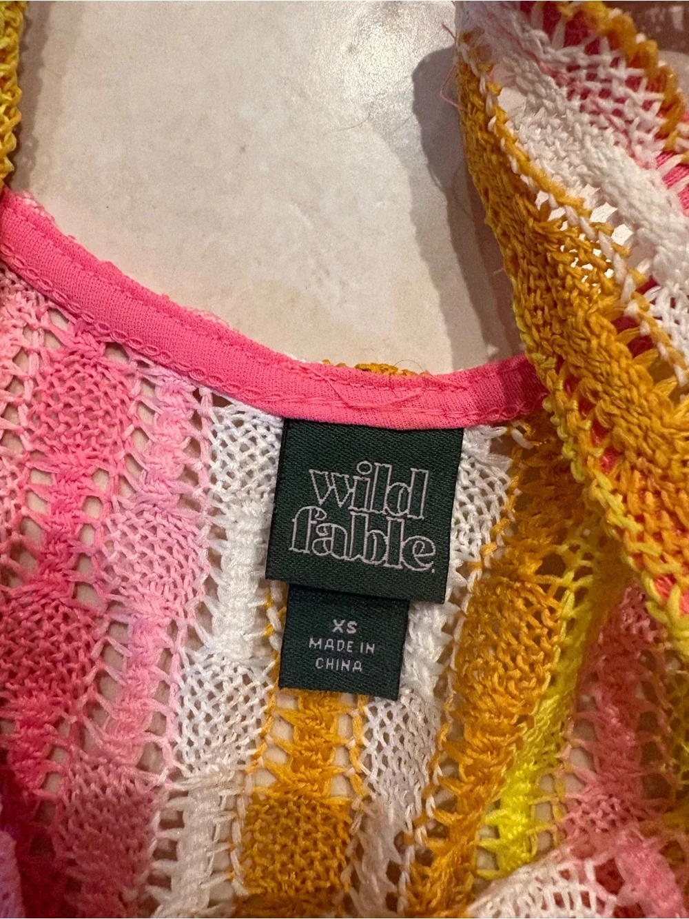 Multicolored crotchet Stripe Crop Tank Top - Pink, Yellow, White, orange